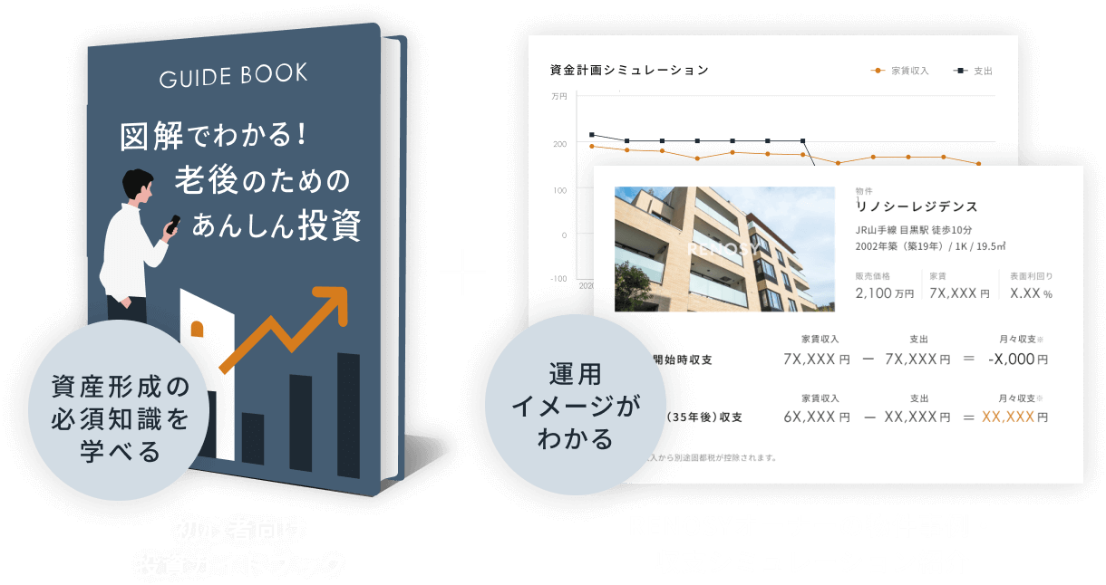 初心者向け投資ガイドブック + RENOSYオーナーの物件事例・ 収支シミュレーション紹介