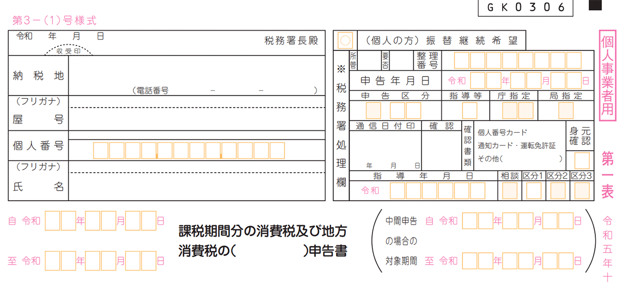申告書第一表【個人事業者用】消費税及び地方消費税の申告書