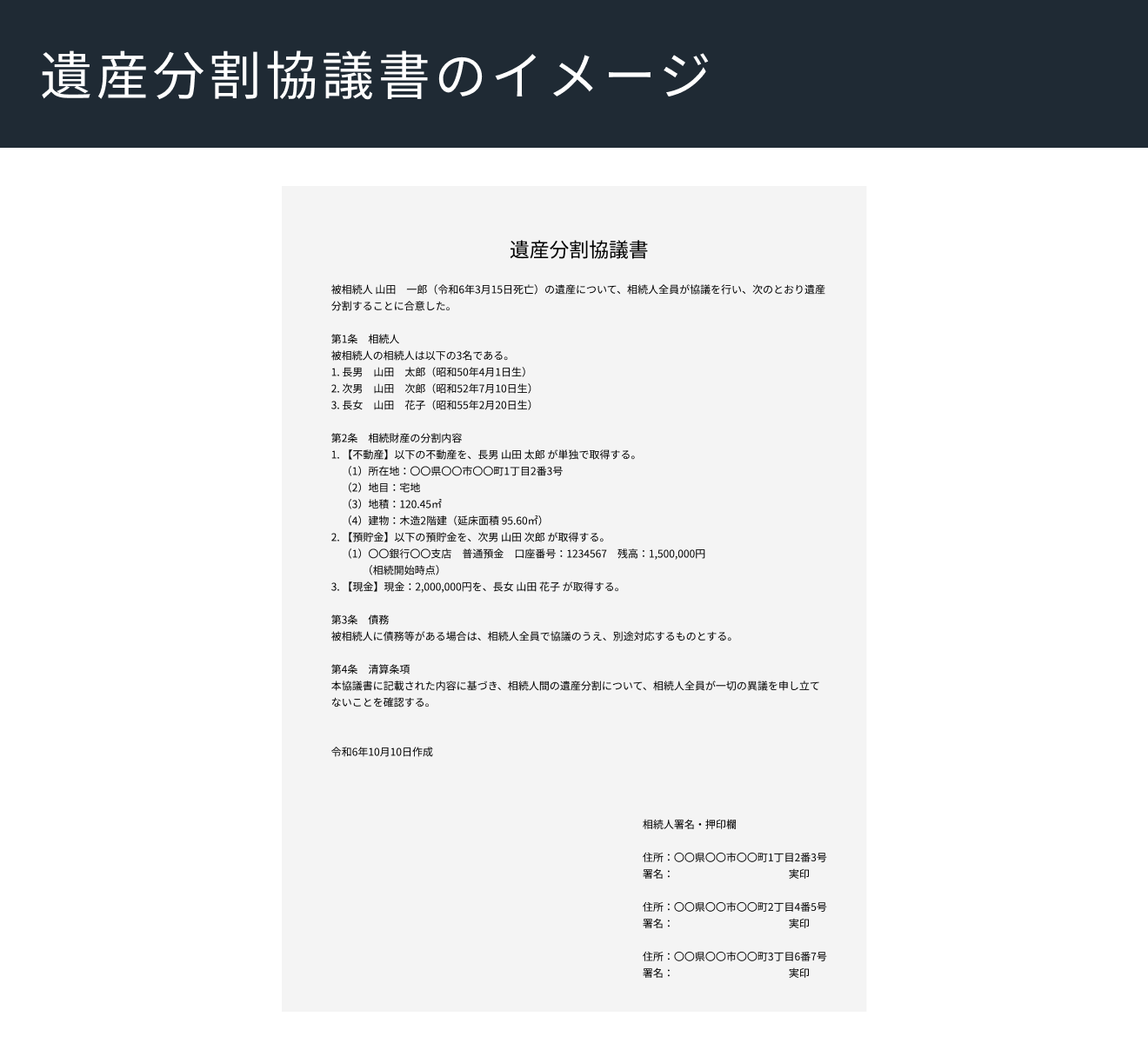 遺産分割協議書のイメージ