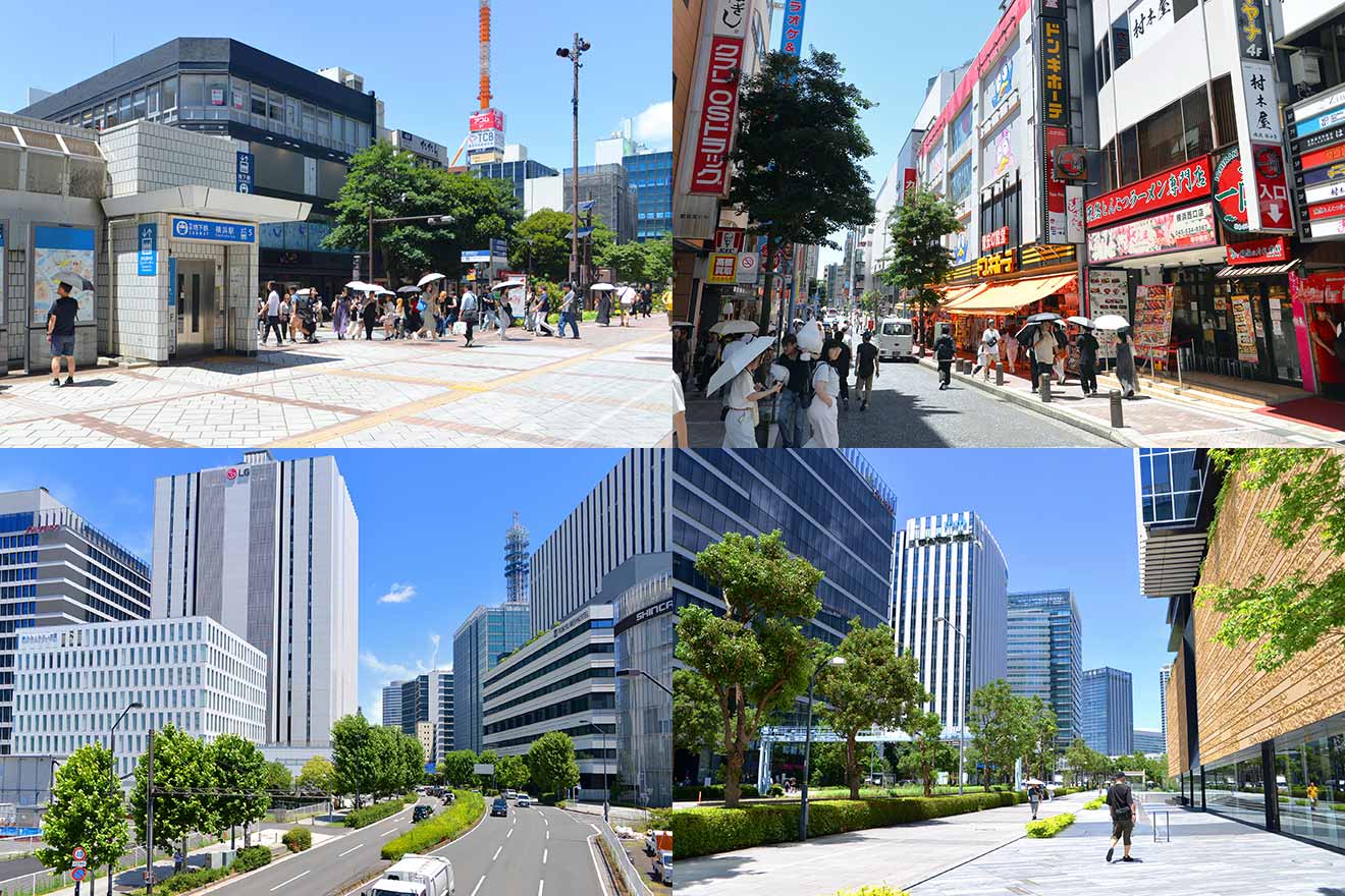 左上から時計回りにブルーライン横浜駅5番出口、パルナード通り、みなとみらい線新高島駅周辺、ブルーライン高島町駅周辺