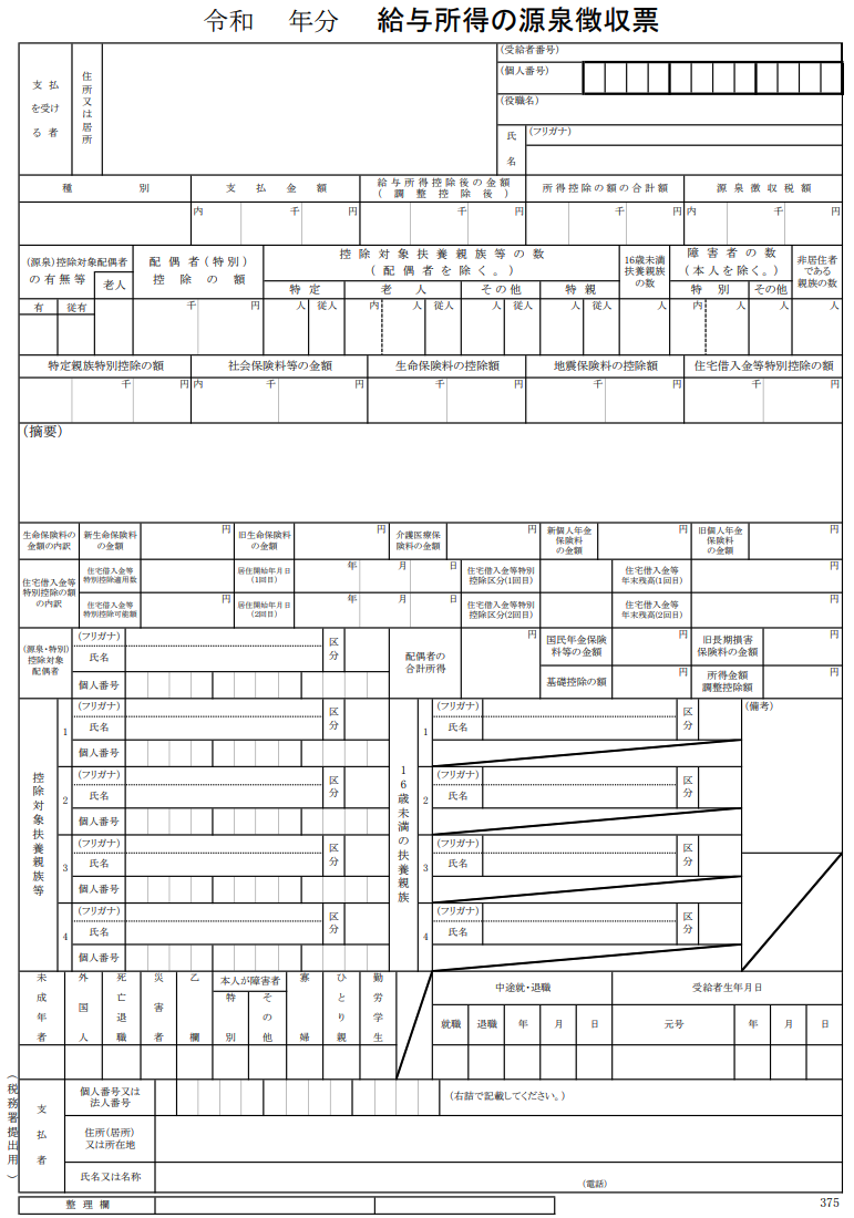 給与所得の源泉徴収票