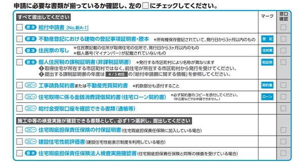 すまい給付金　申請チェックリスト
