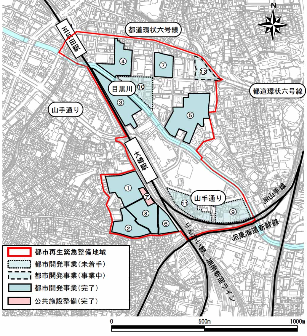 五反田駅から大崎駅にかけての「都市再生緊急整備地域」