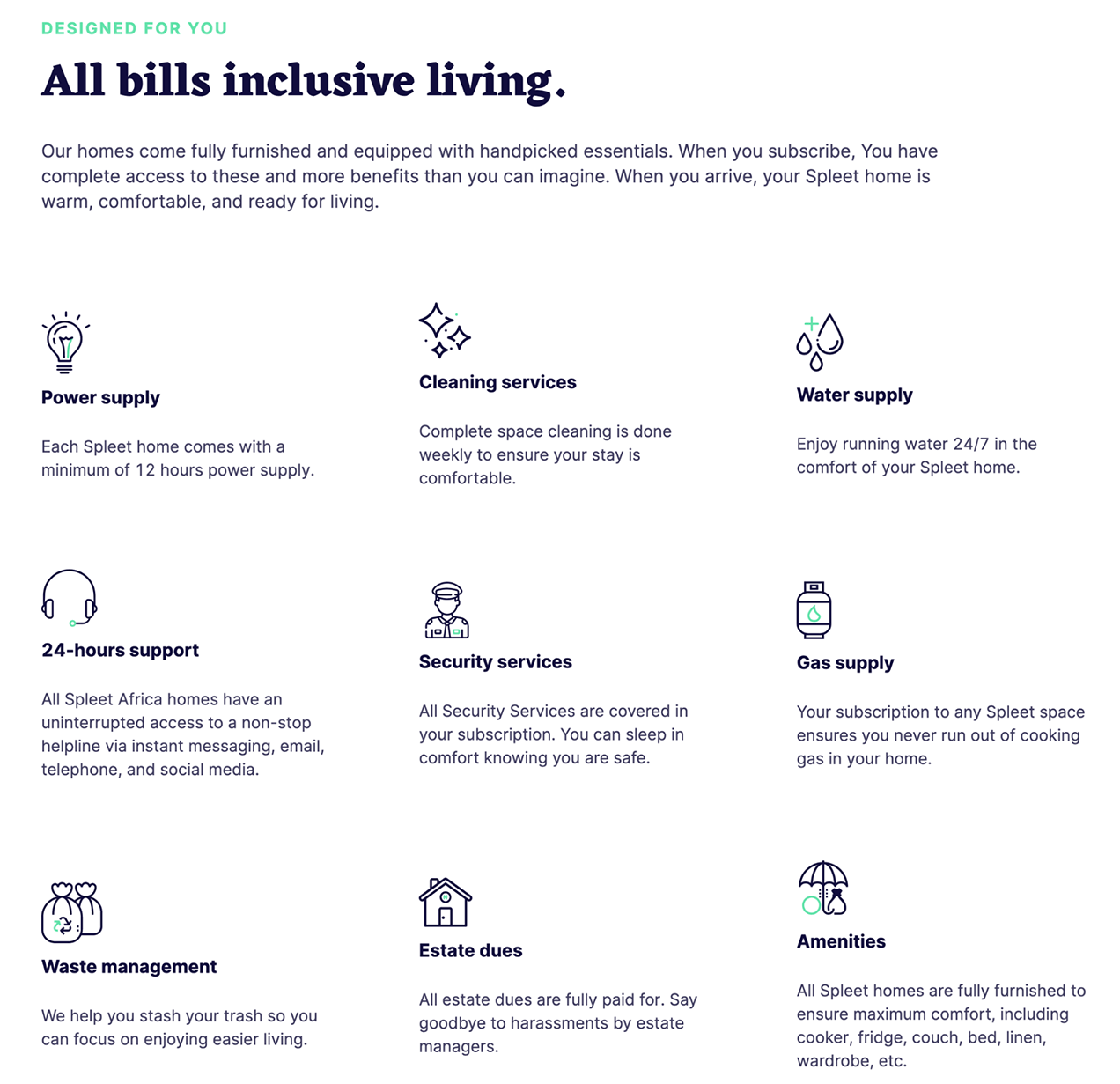 家賃に水道光熱費やセキュリティサービス費用なども含まれている