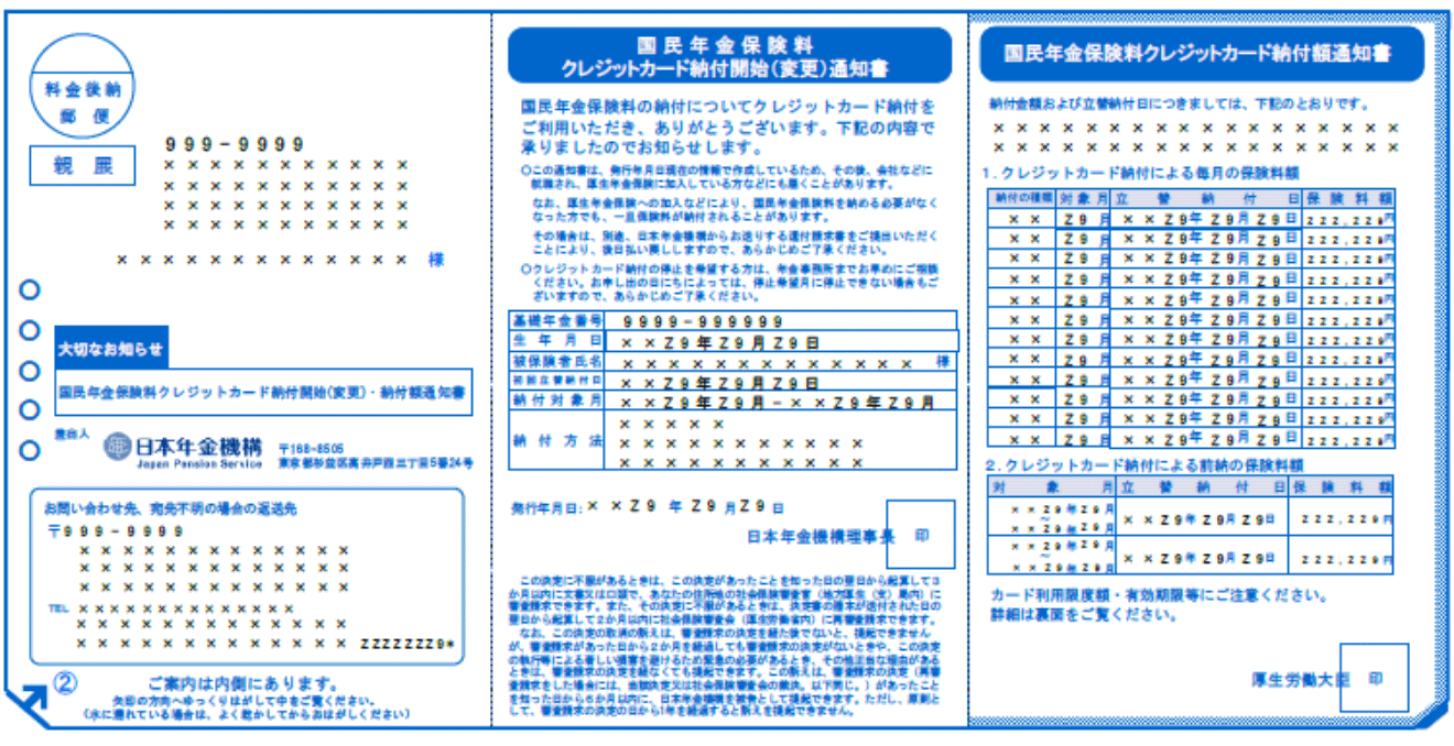 国民年金保険料クレジットカード納付開始（変更）通知書｜国民年金保険料クレジットカード納付（変更）申出書