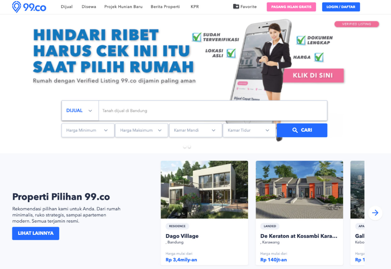 M&A後は、サービス名が99.co Indonesiaに変更