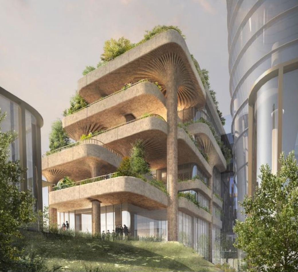 中央広場からのぞむスクール外観イメージ