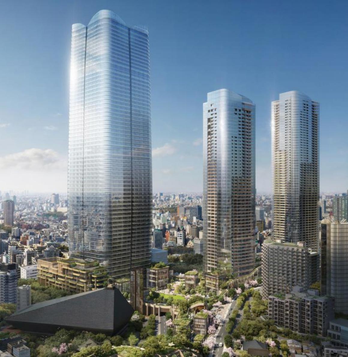 左からメインタワー、東棟、西棟