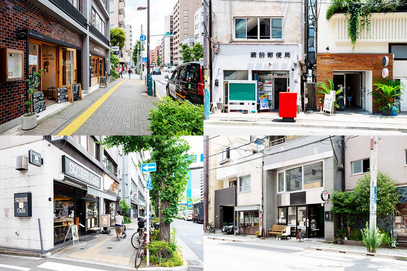 左上から時計回りに、Howmore Kitchen、MIRROR、OYO 44568 ホテル蔵前、SQUARE cafe 蔵前店