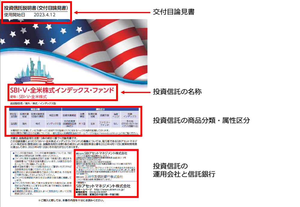 「SBI・V・全米株式インデックス・ファンド」の目論見書より