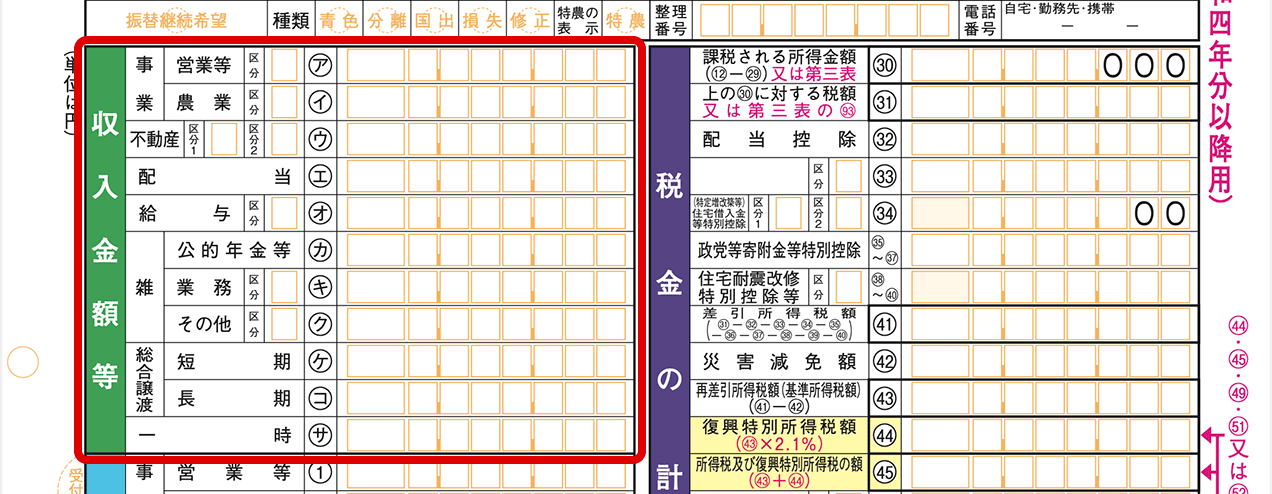 確定申告書の記入例