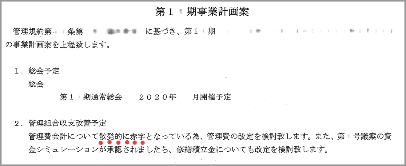 総会資料を見ると「散発的に赤字」の文字